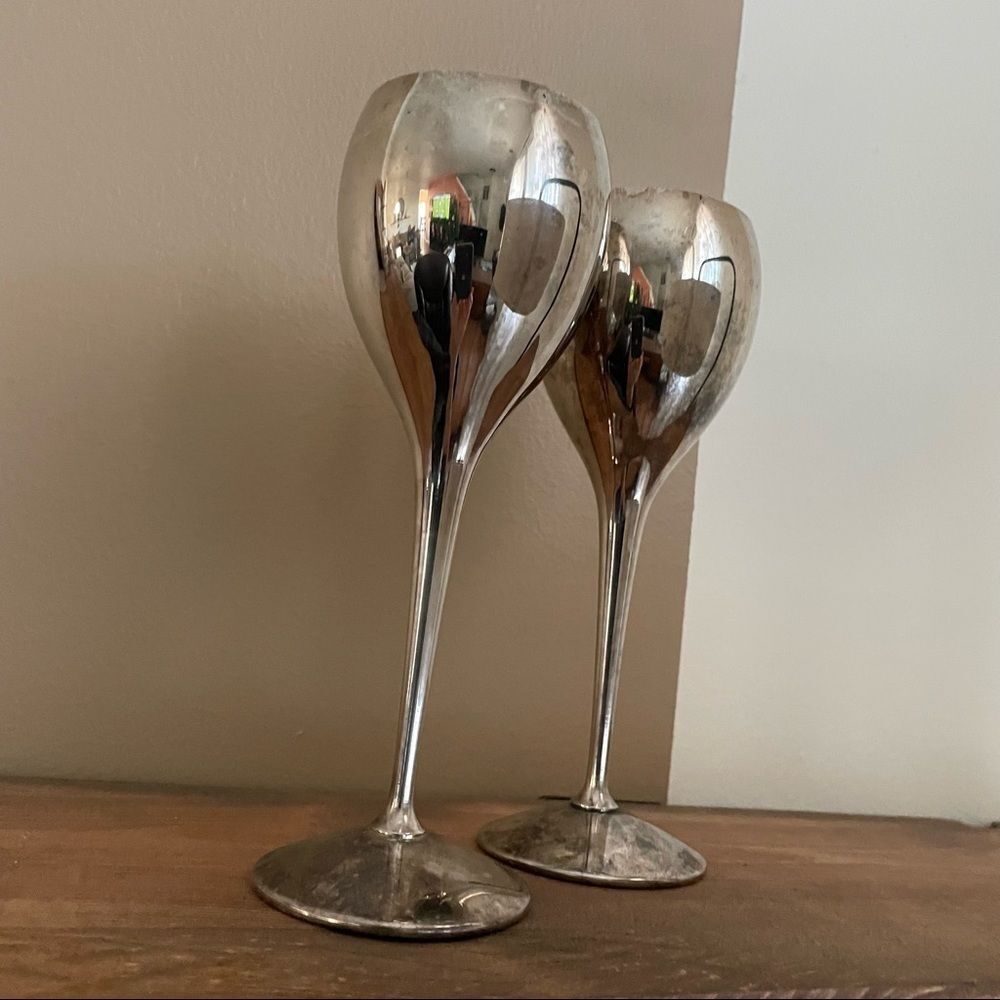Kirk Stieff Spain Silverplate Two Wine Goblet Glasses